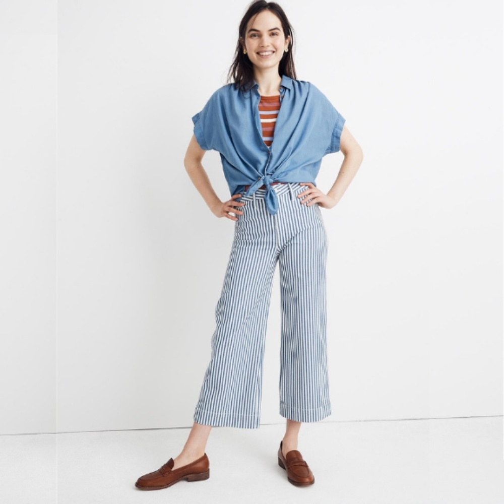 NWT Madewell Emmett Wide-Leg Crop Pants Stripe